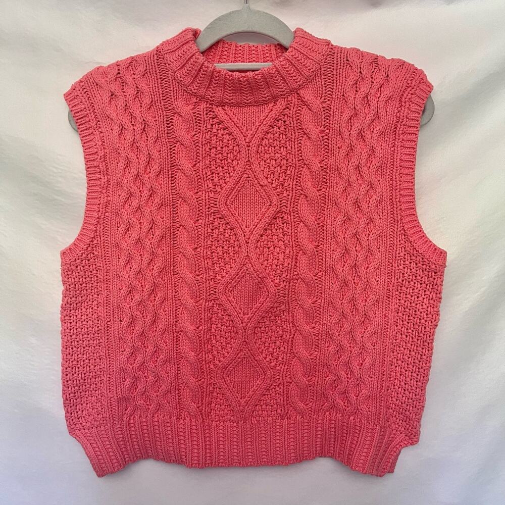 She Sky Cable Knit Sweater Vest Sz L Coral Preppy Coastal Y2K Spring Cottage NWT - Picture 11 of 12